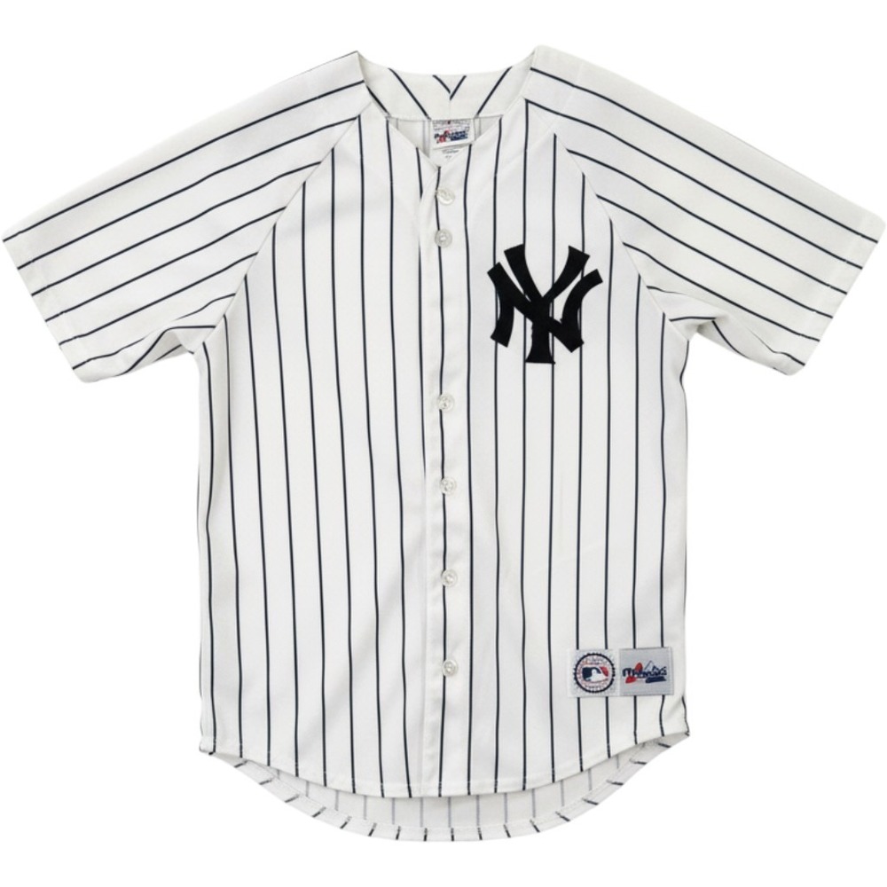 Majestic Baseball Jersey Mens L White New York Yankees Pinstripe Button Down